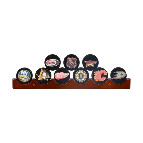 Hockey Puck Display Wall Rack Holder for 6 Pucks | Natural Beech Wood  Mahogany Cover
