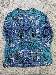 Karen Kane Top Women Small Teal Geometric Artsy Flowy Tassel 3/4 Sleeve Blouse - Picture 1 of 9