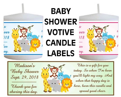 JUNGLE SAFARI ZOO BABY SHOWER FAVORS VOTIVE CANDLE LABELS - Image 1 of 4