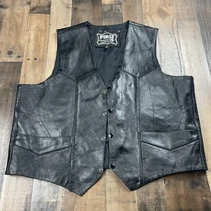 First Genuine Leather Men’s Black Motorcycle Biker Vest with Pockets Size 52 - Picture 1 of 7