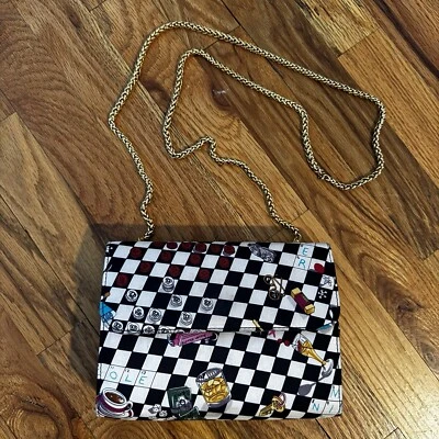 Nicole Miller crossword puzzle patterned vintage 90s silk purse - Image 1 of 4