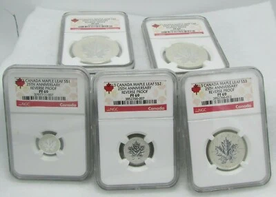 Canadá Silver Maple Leafs 2013 25 aniversario Prueba inversa NGC PF 69 - 5 monedas Foto 1 de 4