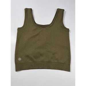athleta girl rise above crop ribbed stretch tank L/12 army green EUC crop active - Picture 1 of 7