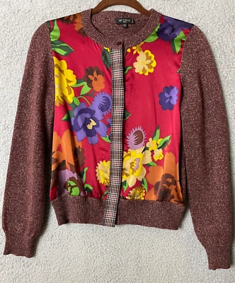 Cárdigan Etro para mujer pequeño marrón borgoña suéter tweed floral a cuadros preppy Foto 1 de 4