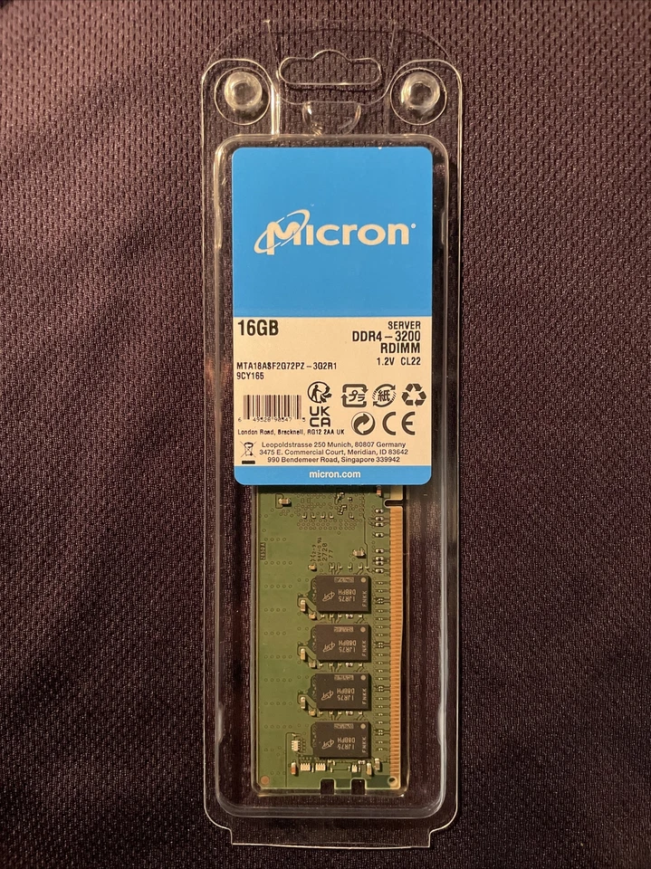 MICRON 16GB DDR4 3200 ECC REG 1Rx4 RAM MODULE MTA18ASF2G72PZ-3G2R1 - Image 1 of 1
