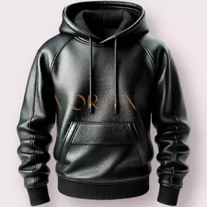 Men's Black Premium Leather Handmade Hoodie Genuine Lambskin Leather Hoodie - Picture 1 of 4