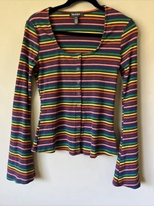 ModCloth Lost in Love Bell Sleeve Top Size Medium Rainbow Stripe Fun Cardigan - Picture 1 of 6