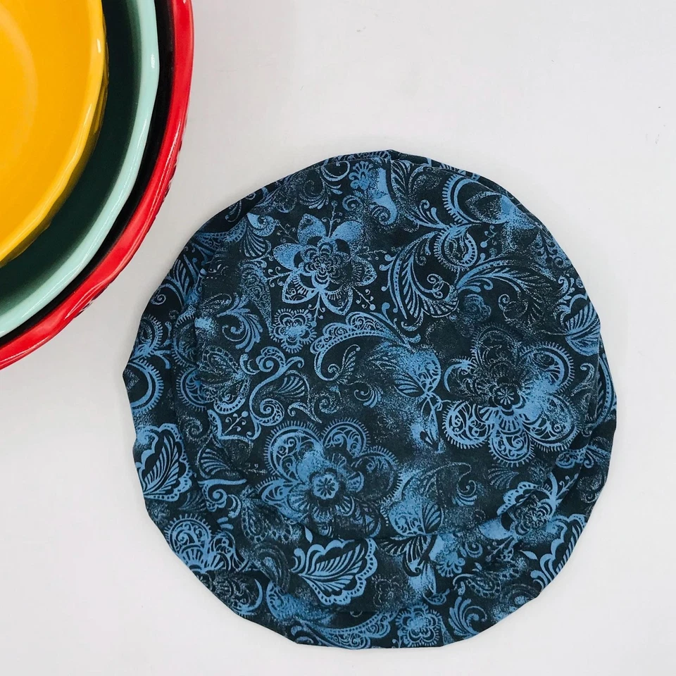 Хлопковая чаша чехол для закваски, 3 размера комплект, многоразовый, пейсли синий - Изображение 1 из 4