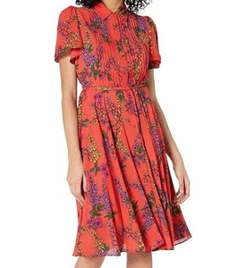 Nanette Lepore Terracotta Floral Shirt Dress Sz 10 Flutter Sleeve Belted w/ Slip - Picture 1 of 23