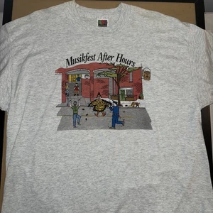Vintage 90s T-Shirt Folk Art Cartoon MUSIKFEST After Hours XL FOTL Best USA Tag - Bild 1 von 18