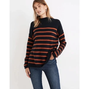 Suéter Madewell a Rayas Whitworth Cuello Imitado en Acogedor Hilo Azul Naranja Talla Pequeña - Imagen 1 de 9