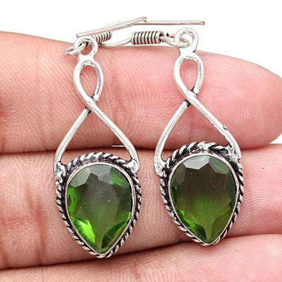 Pendientes de joyería de plata hechos a mano de piedras preciosas de cuarzo peridoto de 1,5"" Foto 1 de 4