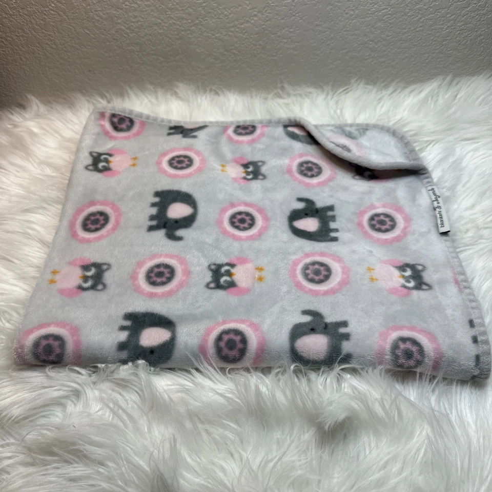 Mantas y más allá elefantes búhos bebé manta rosa gris círculos felpa Foto 1 de 3