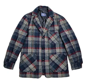Vtg Pendleton Tartan Plaid 100% Wool Blazer Jacket Mens S Blue Green Red Flannel - Picture 1 of 14