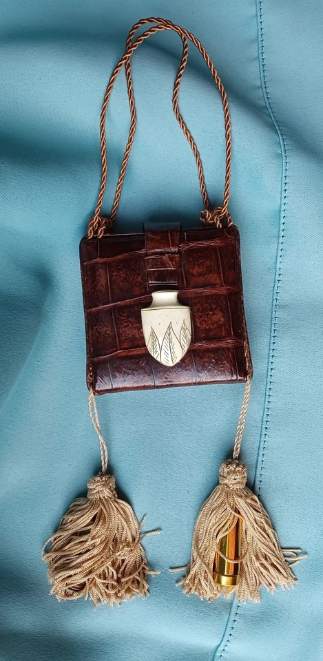 rare art déco Poudrier minaudière briquet fume cigarette croco - Photo 1/4