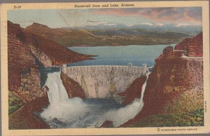 Roosevelt Dam and Lake Arizona AZ. Linen Postcard - Picture 1 of 2