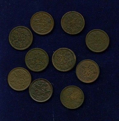 NETHERLANDS  KINGDOM  1/2 CENT: 1912(2), 1916(2), 1917, 1930, 1934, 1936, 1937,. - Image 1 of 2