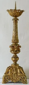Church brass gilt antique candlestick ornate French Gothic with angels & figures - Picture 1 of 5