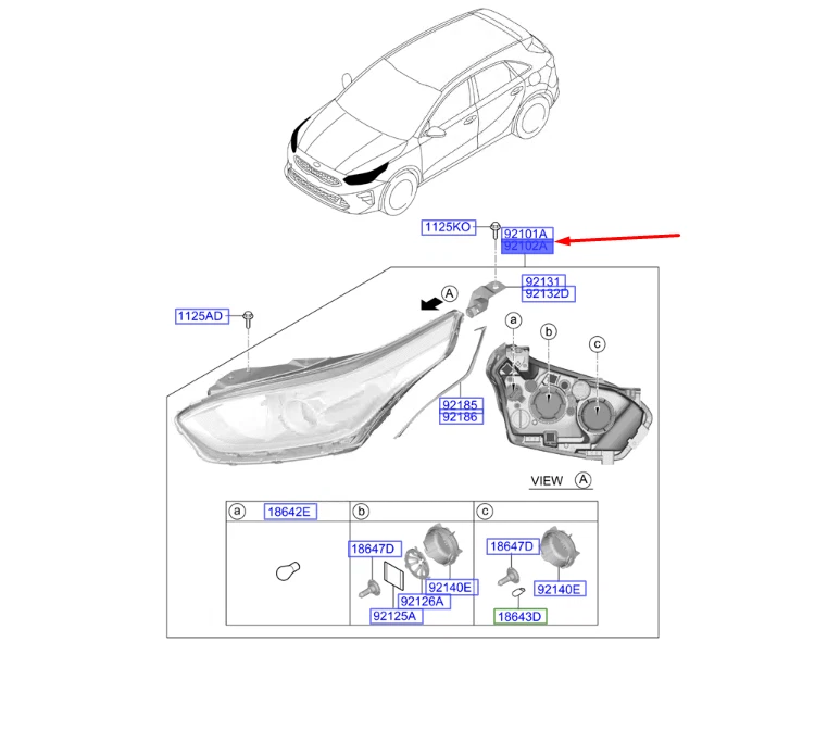 Kia Ceed rechter Scheinwerfer Right Headlights 92102J7050