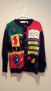 Vintage Clothing Tacky Teacher Cardigan - Laura Gayle - Large L - Navy Blue - Picture 1 of 2