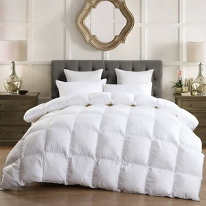 Luxurious All Season Goose Feather Down Comforter Queen Size 100%Egyptian Cotton - Picture 1 of 6