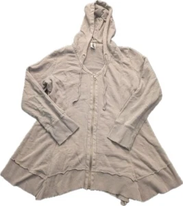 XCVI Sweater Womens Xl Zip Up Hoodie Lagenlook Terry Pockets Hankerchief EUC Tan - Picture 1 of 11