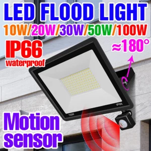 LED Floodlight PIR Motion Sensor Light Outdoor Garden Flood Security Wall Lamp - Picture 1 of 23