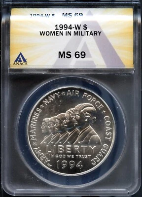 1994-W $1 Women In the Military Dollar MS 69 ANACS 7624909 + Bonus - Image 1 of 2