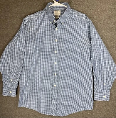 LL Bean Shirt Mens 16-32 Blue Check Long Sleeve Button Down Traditional Fit - Image 1 of 4