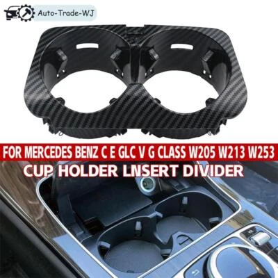 Carbon Center Console Insert Water Cup Holder For Mercedes Benz C E GLC V Class - Imagem 1 de 4