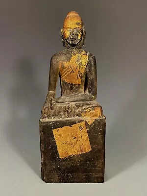Fine Rare Burma Burmese Carved Gilt Wood Figure Seated Buddha Ca. 19th Century • 667.55$