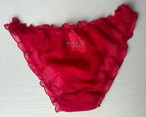 Vintage Victoria's Secret 2002 Sheer Red 100% Silk Bikini Panty XOXO Rhinestone - Picture 1 of 5