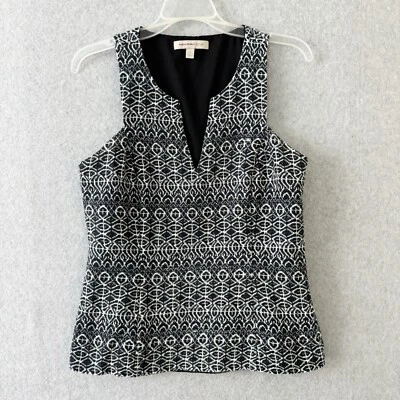Banana Republic Top Womens 6 Sleeveless Heritage Tribal Aztec Preppy Black White - Image 1 of 4