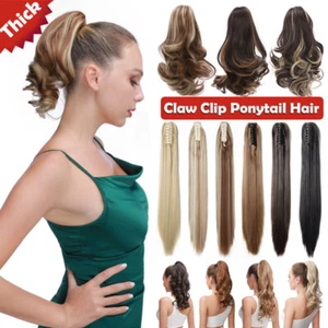 Claw Jaw Clip On Pony Tail Remy Human Hair Extensions One Piece Ponytail Real US - Picture 1 of 48