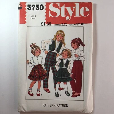 Style 3730 Girls Child Waistcoat Vest Skirt Trouser Shirt New Uncut Pattern - Image 1 of 4