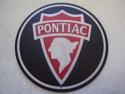 PONTIAC  INDIAN LOGO  ROUND  8  INCH  METAL SIGN - Image 1 of 3
