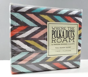 Where The Polka Dots Roam Full Queen Duvet Pillowcase Set Multicolor Herringbone - Picture 1 of 3