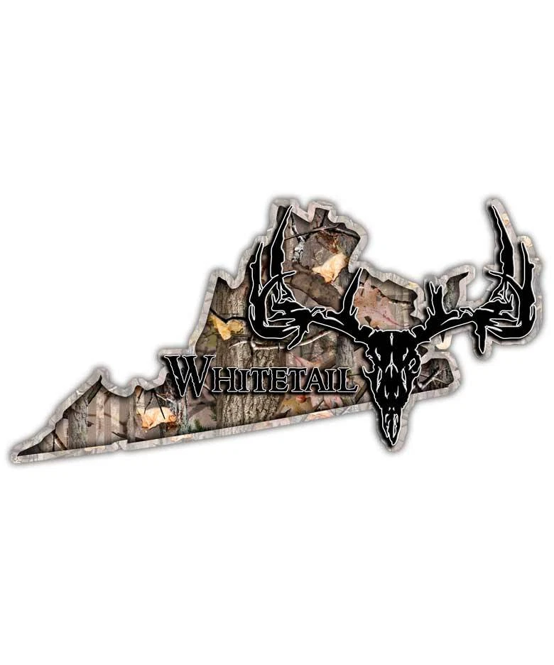 AFTERSHOCK DECALS Virginia State Hunting Decal - Whitetail Deer Skull Camo Sticker VA