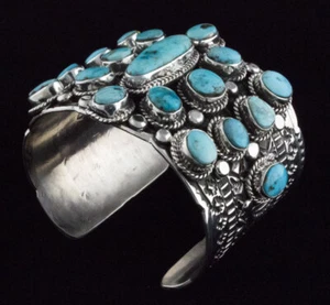 "Old Style" Natural Royston Turquoise Cluster Bracelet By Tillie Jon - Picture 1 of 5