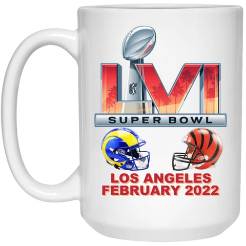 Super Bowl 56 2022 LVI Bengals Rams v1 White 15oz Coffee Mug Cup Cover
