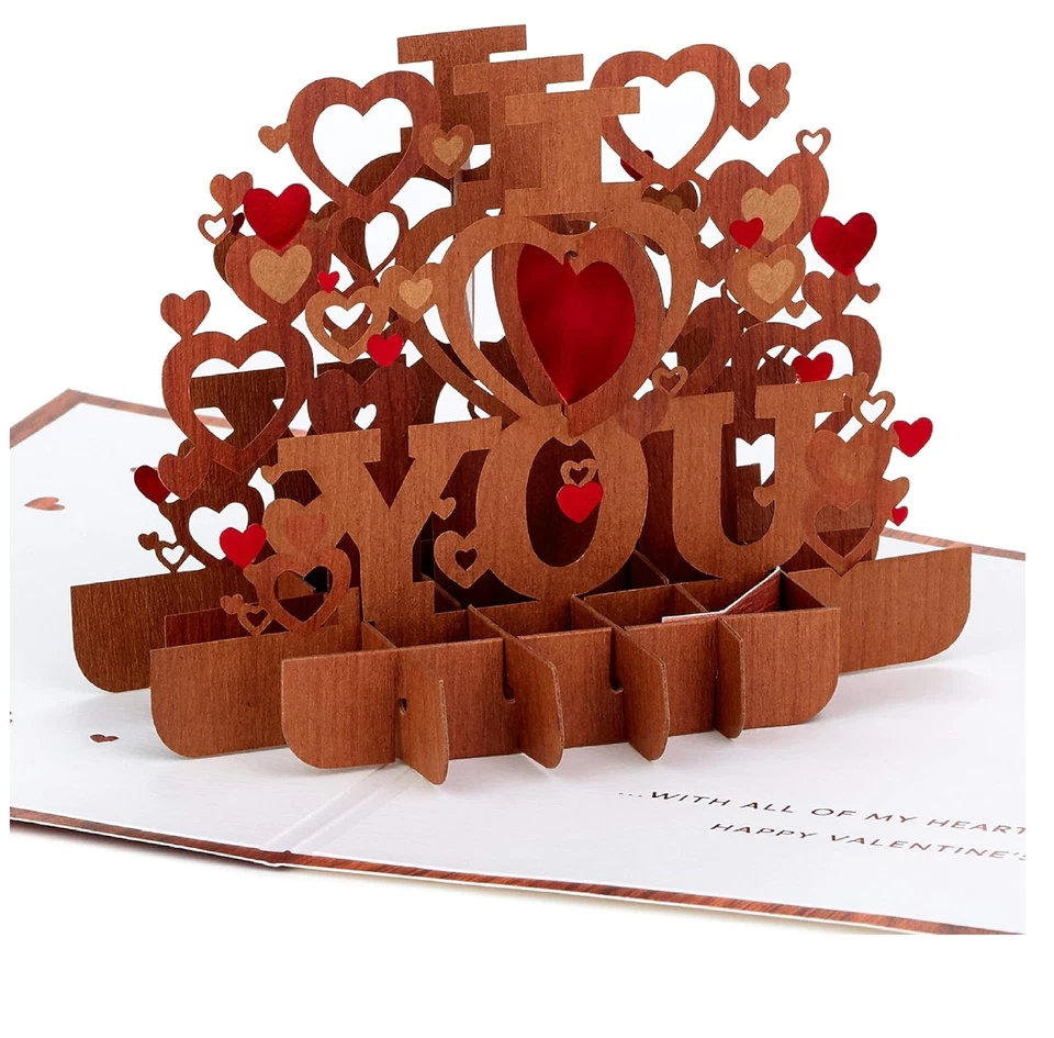 Tarjeta de San Valentín emergente madera maravilla papel firma 1499VFE1114 (Todo mi corazón Foto 1 de 4