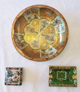 Vintage Japanese and English Antiques Jewelry Box, Ashtray, 1971 Daher Platter - Picture 1 of 16