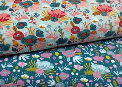 Linda mint oder petrol Baumwoll-Jersey Biostoff Blumenstoff Meterware 50 cm - Bild 1 von 3