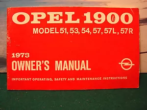 1973 OWNER'S MANUAL OPEL 1900 MODEL 51, 53, 54, 57, 57L, 57R - Bild 1 von 2