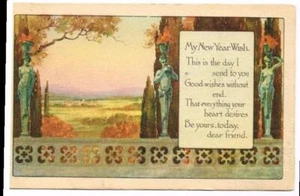 Vintage 1917 PC; New Year Wish w/Roman Art & Verse - Picture 1 of 1