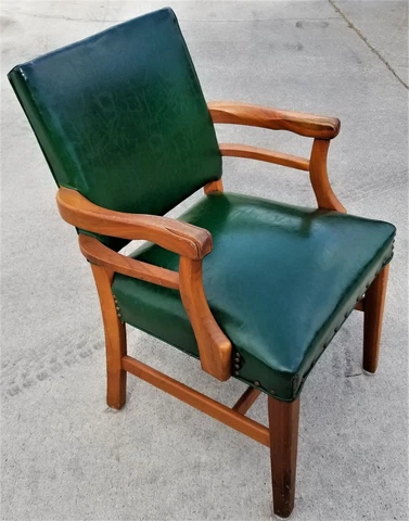 MCM 1950's ROBERT JONES CO Claw Arm Nail Studded Leather Desk Accent Chair Green Cover