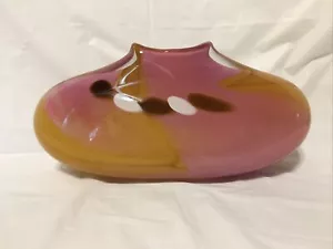 BOAR Hokanson Dix Blown Glass Purse Vase 2003 Pink, Yellow, Brown, White - Picture 1 of 16
