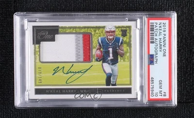 2019 Panini One /149 N'Keal Harry #8 PSA 10 GEM MT RPA Rookie Patch Auto RC - Image 1 of 2