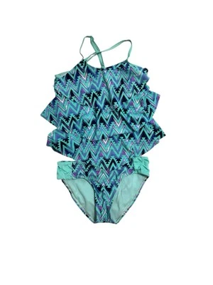 Justice Zigzag Kids Bikini - Aqua and Lavender Girls Size 10 - Image 1 of 4