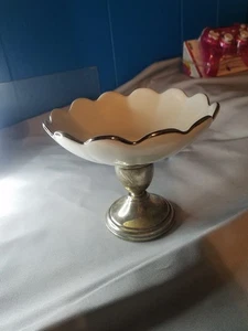 Preisner Sterlingsilber Sockel überbacken Porzellan Bonboniere 5,5” x 4,5” - Bild 1 von 7